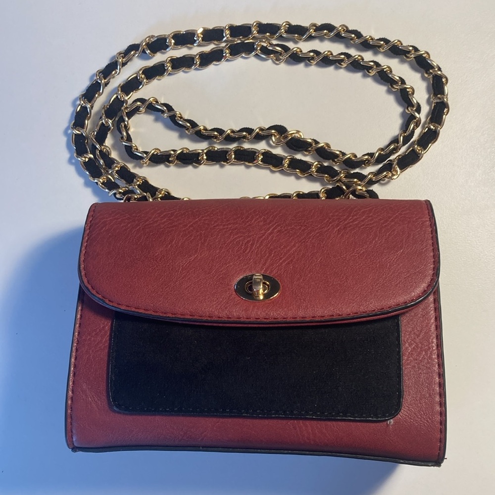 K. Carroll Carrie Crossbody Bag Burgundy/Red and Black with Gold Detailing
